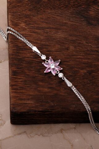 6 Farklı Renk Seçenekli Rodyumlu 925 Ayar Gümüş Lotus Bileklik 4920