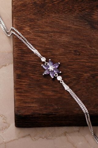 6 Farklı Renk Seçenekli Rodyumlu 925 Ayar Gümüş Lotus Bileklik 4920