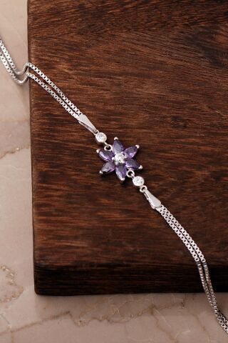 6 Farklı Renk Seçenekli Rodyumlu 925 Ayar Gümüş Lotus Bileklik 4920