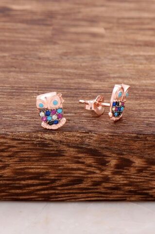 Baykuş Tasarım Mix Taşlı Rose Gümüş Küpe 3753