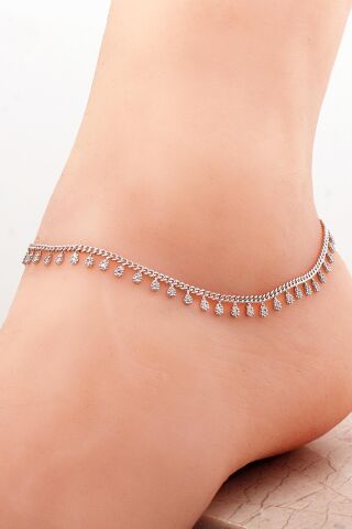 Gurmet Sıra Taşlı Sallantılı Gümüş Halhal 278