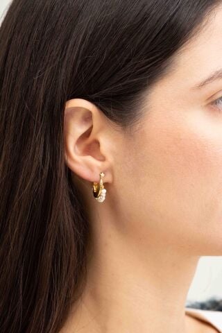 İncili Altın Yaldızlı Gümüş Yarım Halka Küpe 5568