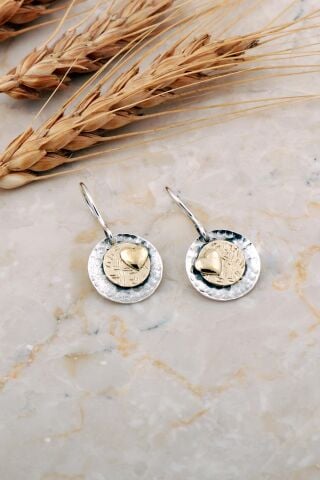 Kalp Tasarım Çekiç Dövme Elişi Gümüş Küpe 7248