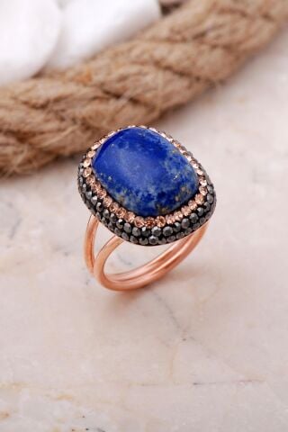 Lapis Lazuli Taşlı Rose Gümüş Yüzük 3470