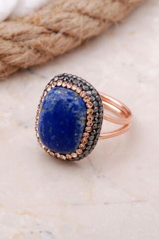 Lapis Lazuli Taşlı Rose Gümüş Yüzük 3470