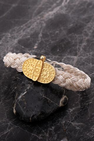 Midyat Hasırı Altın Kaplama Yöresel Motifli Örgü Gümüş Bileklik 4753