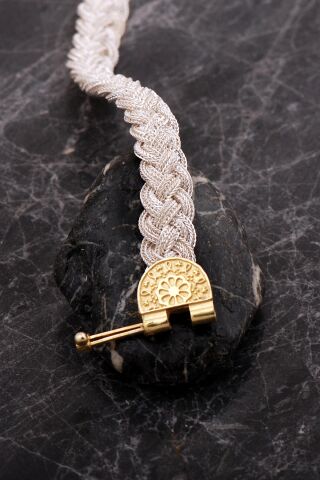 Midyat Hasırı Altın Kaplama Yöresel Motifli Örgü Gümüş Bileklik 4753