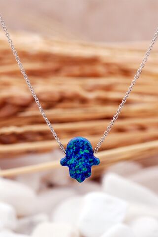Opal Taşlı Bereket Eli Rodyumlu Gümüş Kolye 7385