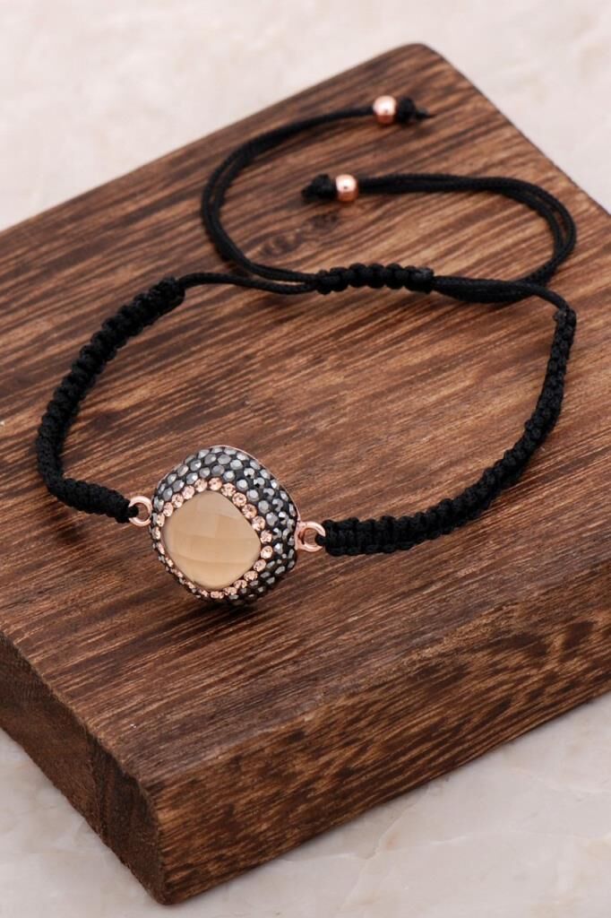 Topaz Taşlı Makrome Rose Gümüş Bileklik 3043