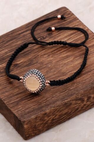 Topaz Taşlı Makrome Rose Gümüş Bileklik 3043
