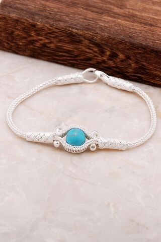 Kazaziye İşlemeli Turkuaz Gümüş Bileklik 3260