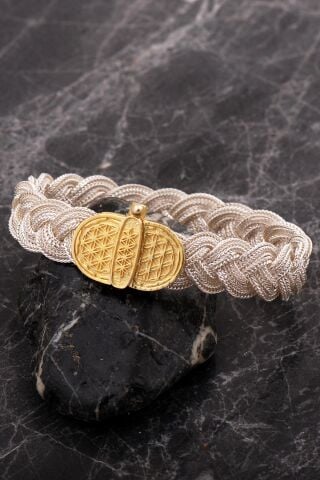 Midyat Hasırı Altın Kaplama Yaşam Çiçeği Örgü Gümüş Bileklik 4754