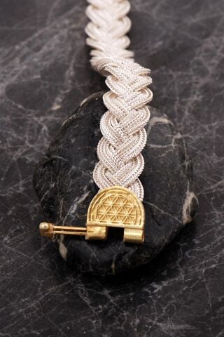 Midyat Hasırı Altın Kaplama Yaşam Çiçeği Örgü Gümüş Bileklik 4754