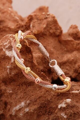 Dorika Kazaziye İşlemeli Burgu Tasarım Altın ve Rose Kaplama 1000 Ayar Gümüş Bileklik 4598