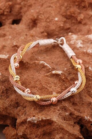 Dorika Kazaziye İşlemeli Burgu Tasarım Altın ve Rose Kaplama 1000 Ayar Gümüş Bileklik 4598