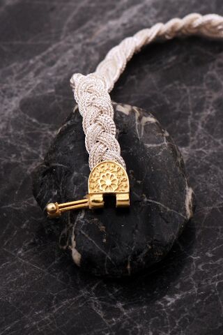Midyat Hasırı Altın Kaplama Yöresel Motifli Örgü Gümüş Bileklik 4755