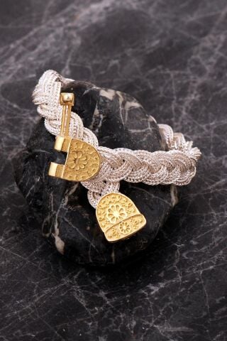 Midyat Hasırı Altın Kaplama Yöresel Motifli Örgü Gümüş Bileklik 4755