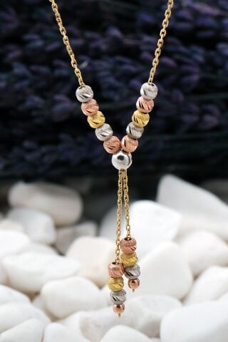 Dorika Altın Yaldız Rose Rodyumlu 925 Ayar Gümüş Kolye 7388