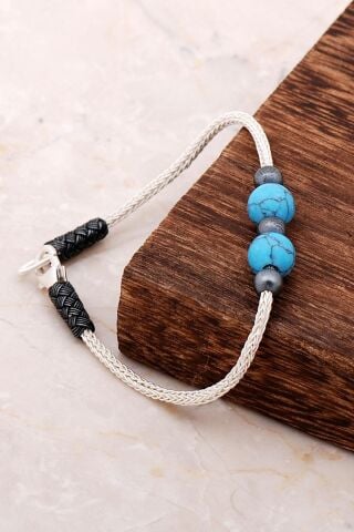 Kazaziye İşlemeli Turkuaz Gümüş Bileklik 3262
