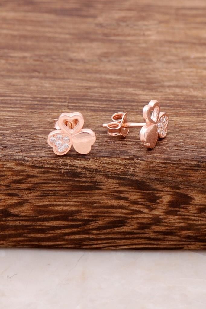 Rose Gümüş Yonca Tasarımlı Küpe 3758