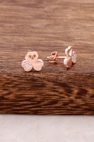 Rose Gümüş Yonca Tasarımlı Küpe 3758