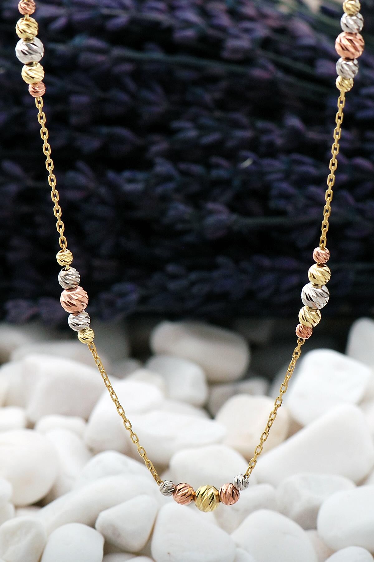 Dorissa Sıralı Altın Yaldız Rose Rodyumlu Gmüüş Kolye 7389