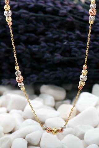 Dorika Sıralı Altın Yaldız Rose Rodyumlu 925 Ayar Gümüş Kolye 7389