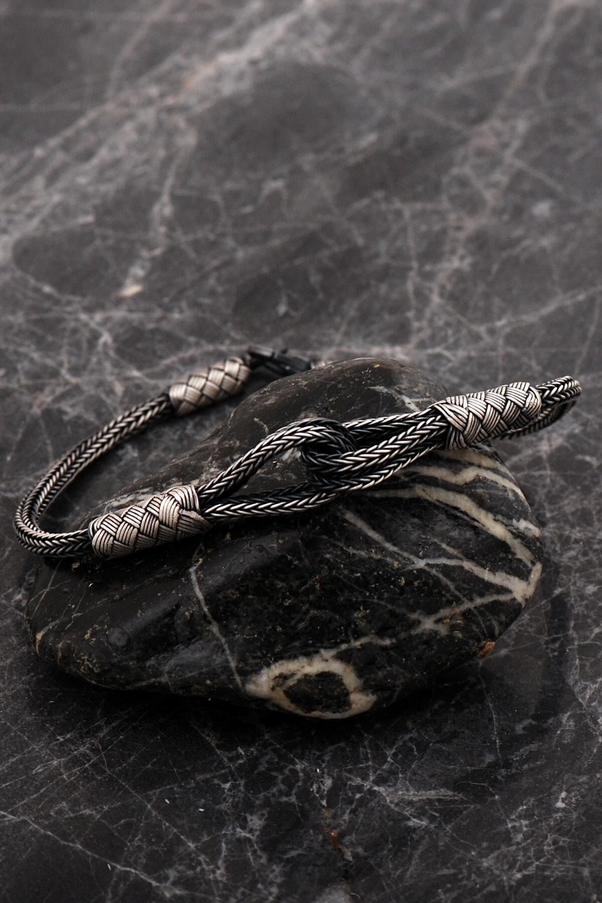 Kazaziye Bağlılık Sembolü Tasarım 20 Cm Eskitme Gümüş Erkek Bileklik 4757