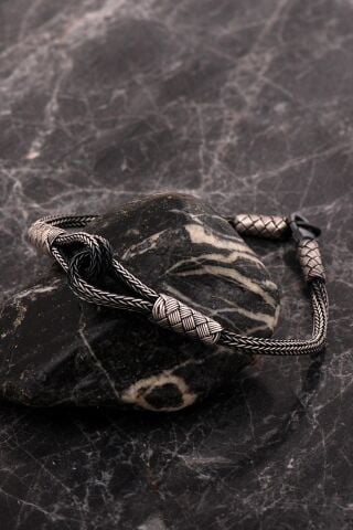 Kazaziye Bağlılık Sembolü Tasarım 20 Cm Eskitme Gümüş Erkek Bileklik 4757