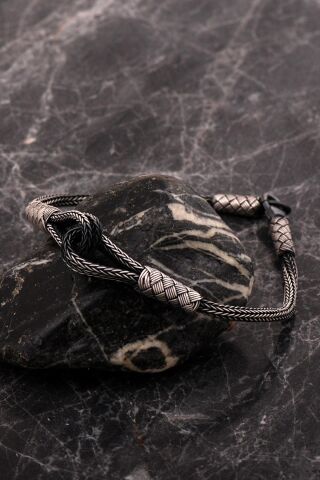 Kazaziye Bağlılık Sembolü Tasarım 20 Cm Eskitme Gümüş Erkek Bileklik 4757