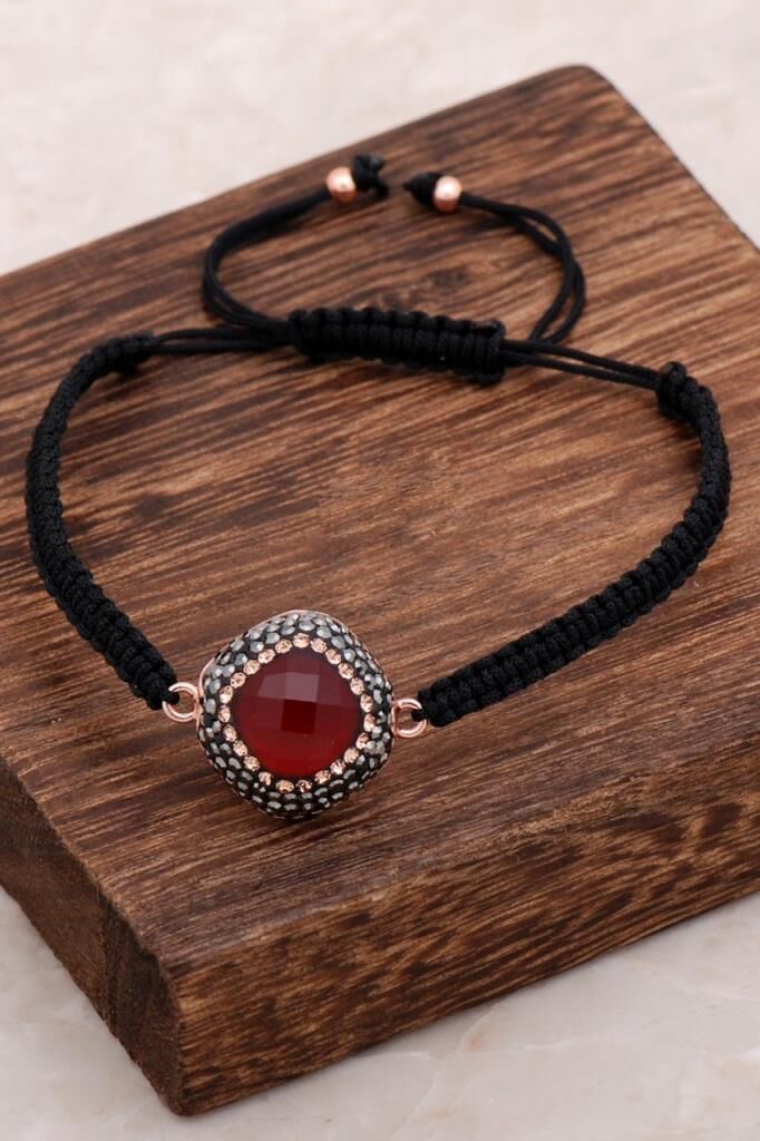 Yakut Taşlı Makrome Rose Gümüş Bileklik 3047