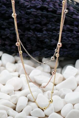 Dorika Üç Sıra Renkli 925 Ayar Gümüş Kolye 7390