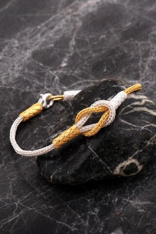 Kazaziye İşlemeli Altın Kaplama Sonsuzluk Elişi Gümüş Bileklik 4758