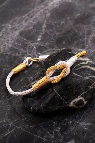 Kazaziye İşlemeli Altın Kaplama Sonsuzluk Elişi Gümüş Bileklik 4758