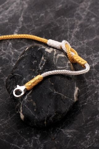 Kazaziye İşlemeli Altın Kaplama Sonsuzluk Elişi Gümüş Bileklik 4758