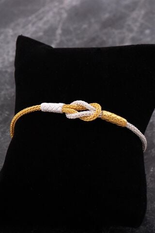 Kazaziye İşlemeli Altın Kaplama Sonsuzluk Elişi Gümüş Bileklik 4758