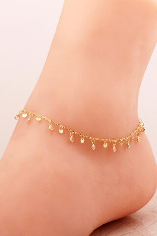 Pullu Taşlı Sallantılı Altın Yaldızlı Gümüş Halhal 288