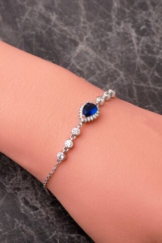 Damla Safir Taşlı Rodyumlu 925 Ayar Gümüş Bileklik 4922