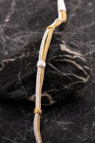 Kazaziye İşlemeli Altın Kaplama İki Sıra Elişi Gümüş Bileklik 4759