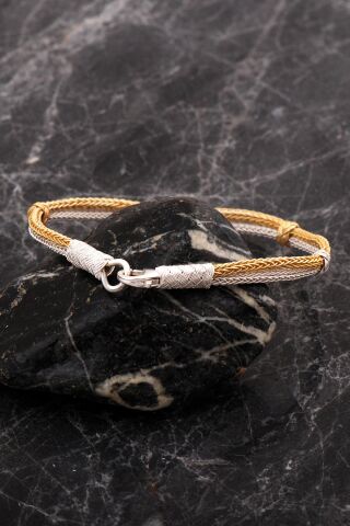 Kazaziye İşlemeli Altın Kaplama İki Sıra Elişi Gümüş Bileklik 4759