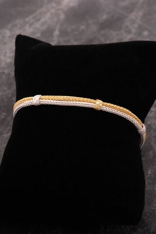 Kazaziye İşlemeli Altın Kaplama İki Sıra Elişi Gümüş Bileklik 4759