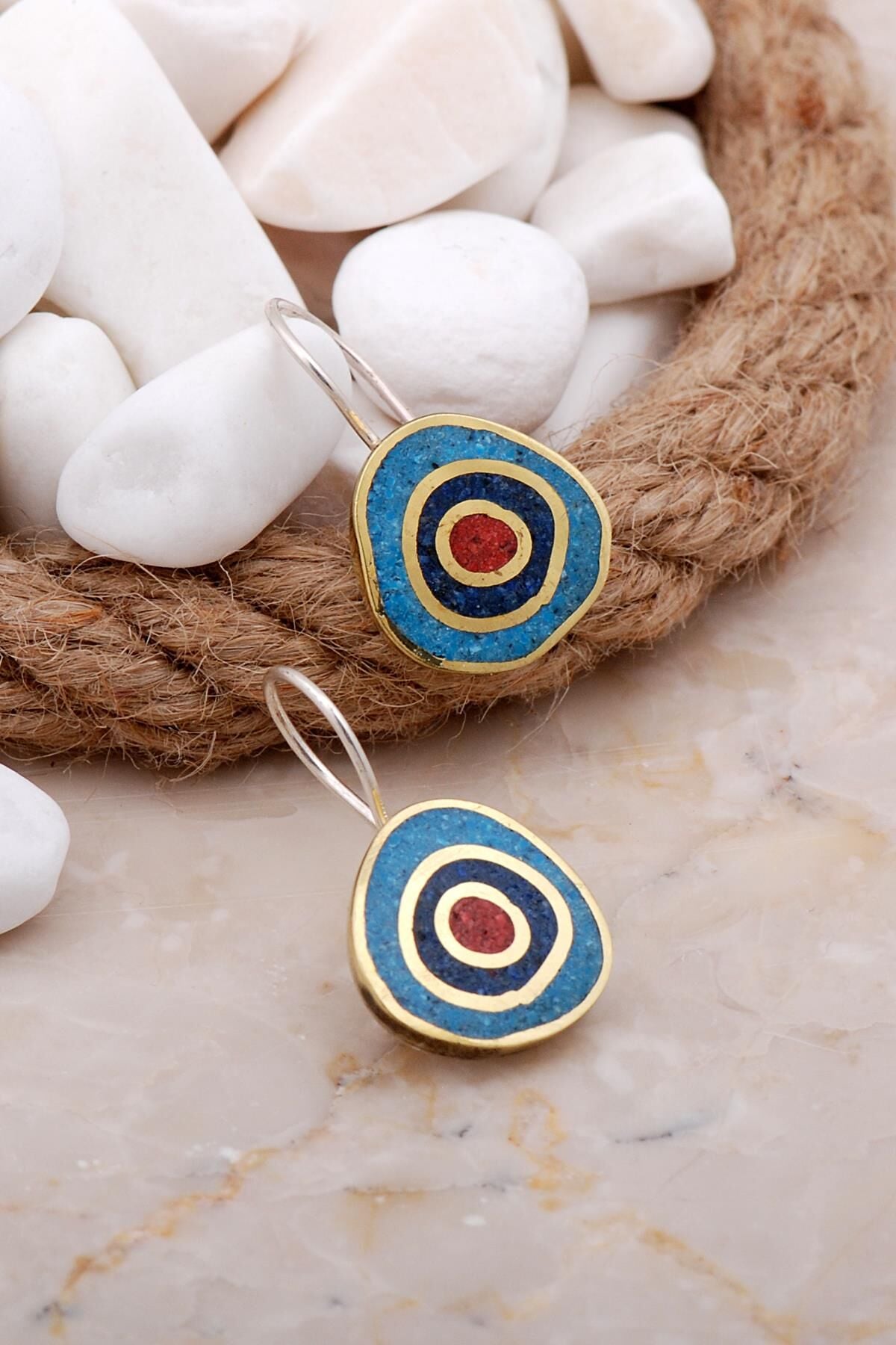 Mozaik İşlemeli Renkli Gümüş Küpe 5720