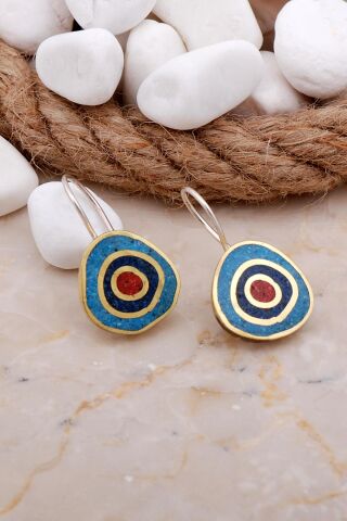 Mozaik İşlemeli Renkli Gümüş Küpe 5720