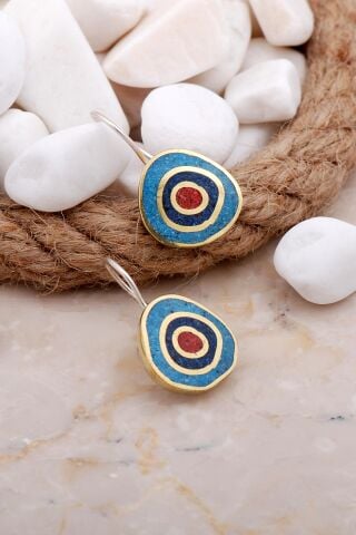 Mozaik İşlemeli Renkli Gümüş Küpe 5720