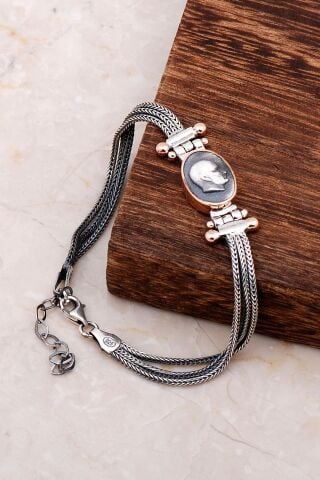 Mustafa Kemal Atatürk Silüeti Gümüş Bileklik 3265