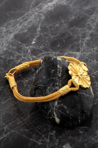 Kazaziye Telkari İşlemeli Altın Kaplama Papatya Elişi Gümüş Bileklik 4760