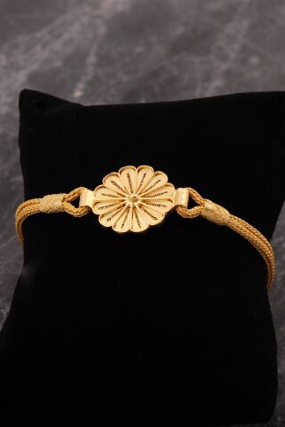 Kazaziye Telkari İşlemeli Altın Kaplama Papatya Elişi Gümüş Bileklik 4760