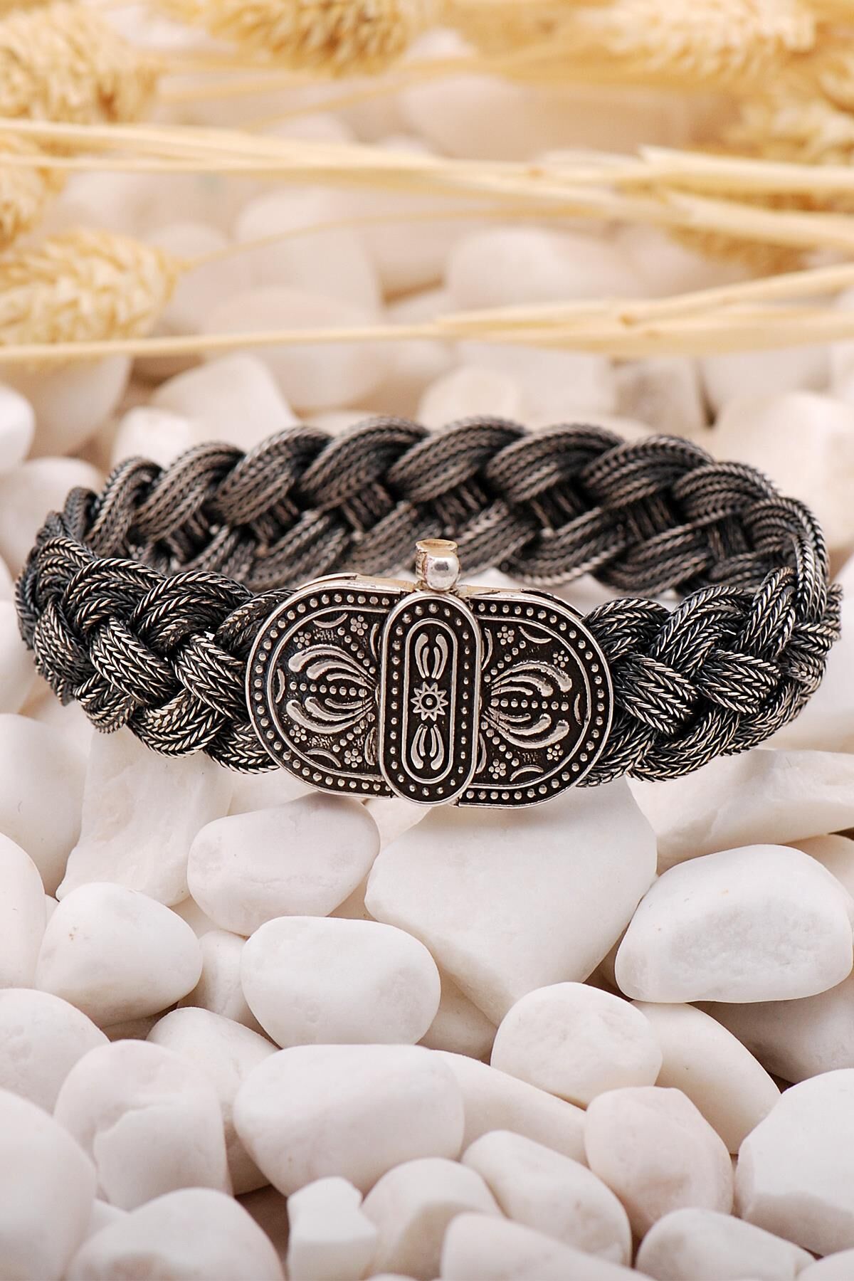 Midyat Hasırı Elişi Örgü Gümüş Bileklik 3846