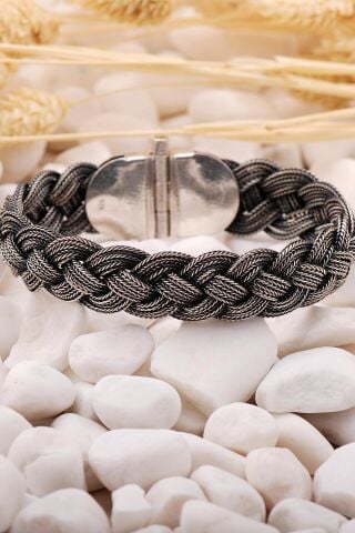 Midyat Hasırı Elişi Örgü Gümüş Bileklik 3846