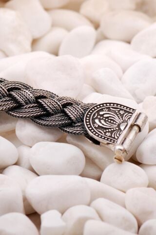 Midyat Hasırı Elişi Örgü Gümüş Bileklik 3846